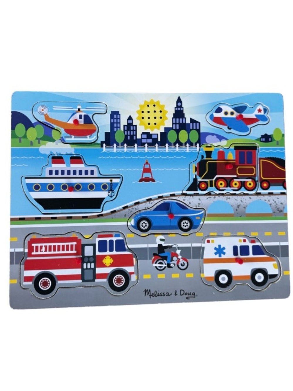 Melissa & Doug Wooden Vehicles Puzzle With Sounds